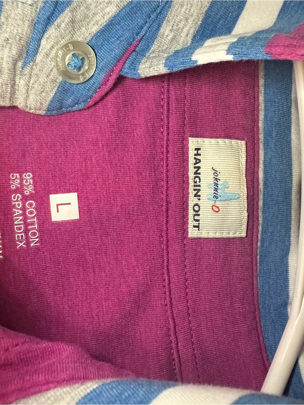 johnnie-O Men’s Magenta Polo with Blue & White Stripes